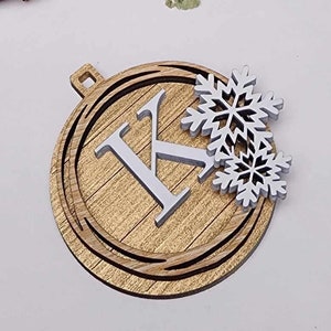 3D Gold Initial Farmhouse Ornament | Christmas custom Ornament | Wood Personalized Tree ornament | Vintage Christmas Décor