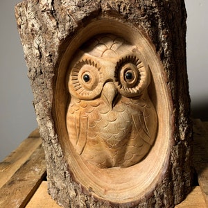 Owl - Hand crafted from a half log.