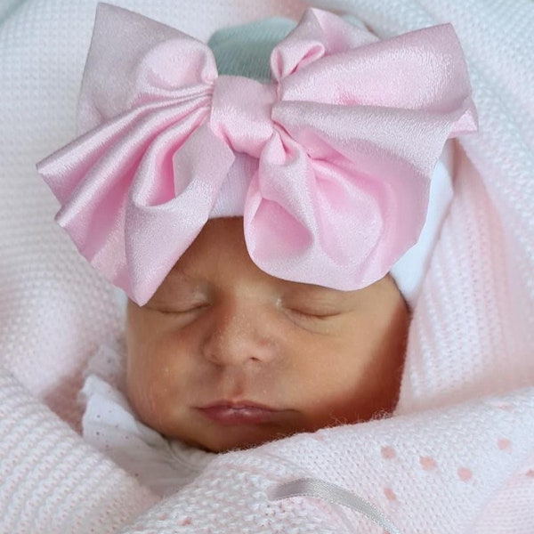 Newborn hospital hat with bow, newborn baby hat, baby girl hat, baby boy hat, baby bow hat