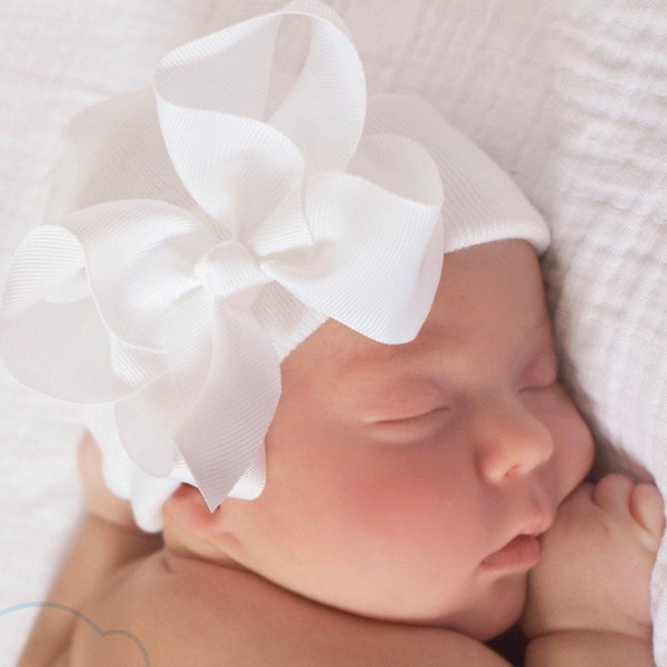 Newborn hospital hat with bow, newborn baby hat, baby girl hat, baby boy hat, baby bow hat