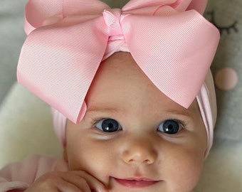 Big bow baby girl or toddler stretchy headband