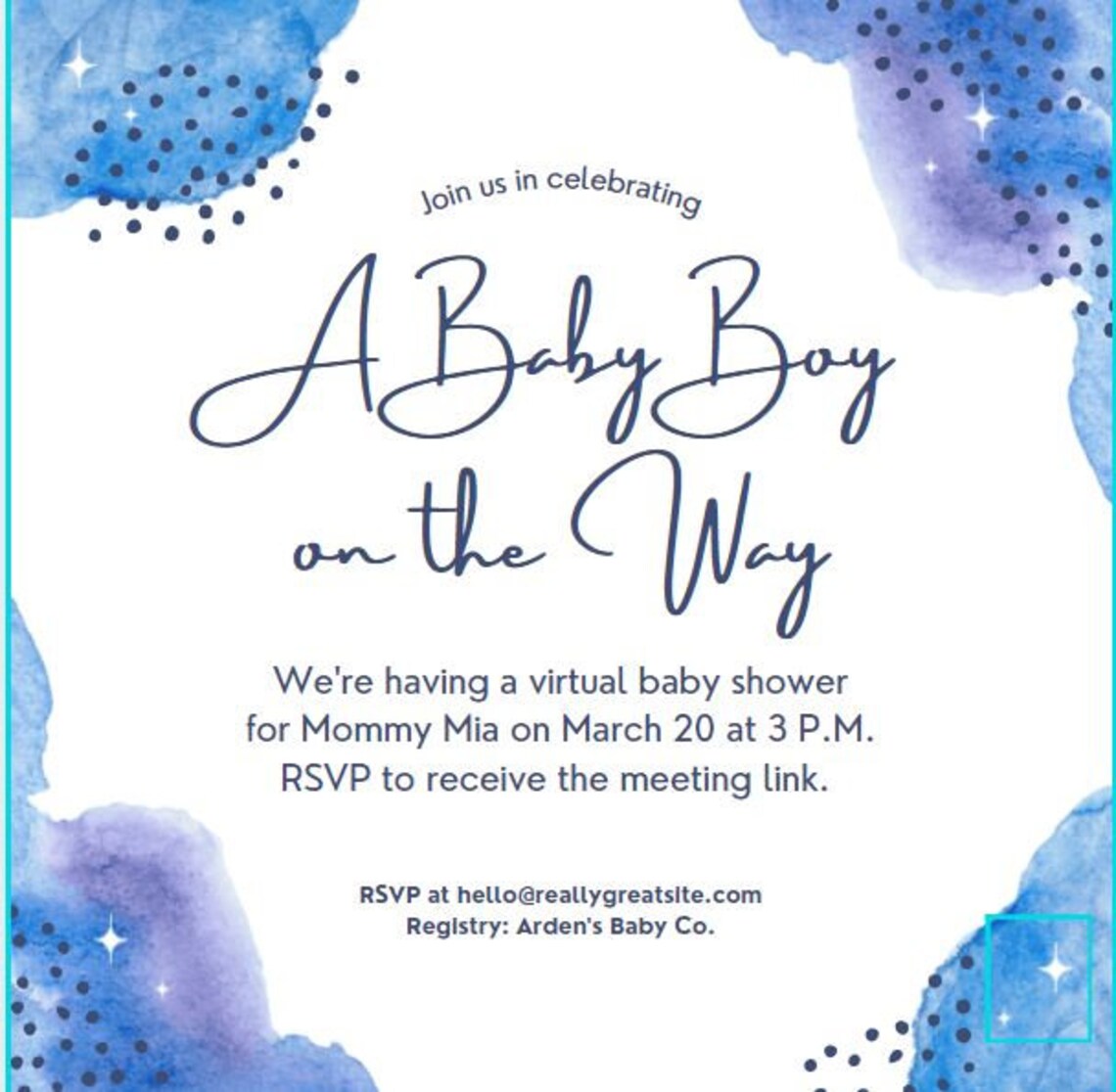 Baby Boy on the Way Announcement Shower Invite Water color Etsy
