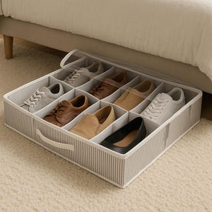 Organiseur de rangement pour chaussures sous le lit avec 10 compartiments | Sac à chaussures pliable et antipoussière | Organiseur de placard peu encombrant |