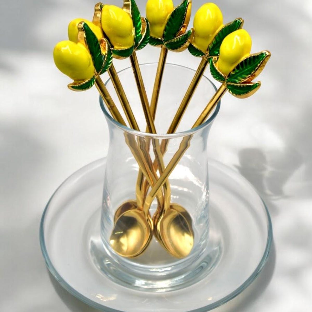 Lemon Gold Spoons Set of 6 – Enamel Fruit Stirring Spoons for Tea, Coffee, Dessert, Kitchen Décor or Gifts, Lemon Tea Time Enamel Gold Spoon - Etsy