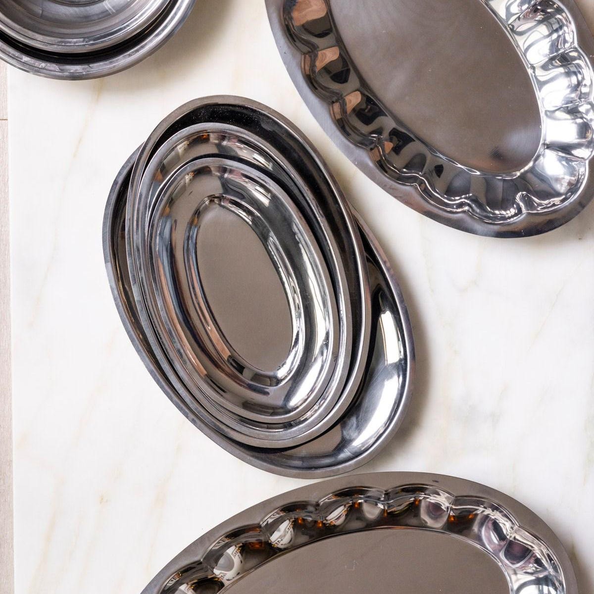 3 Stainless Steel Serving Tray Set, Silver Platter for Food Presentation, Vintage Style Dinnerware,retro Catering Plate, Metal Kitchen Decor - Etsy