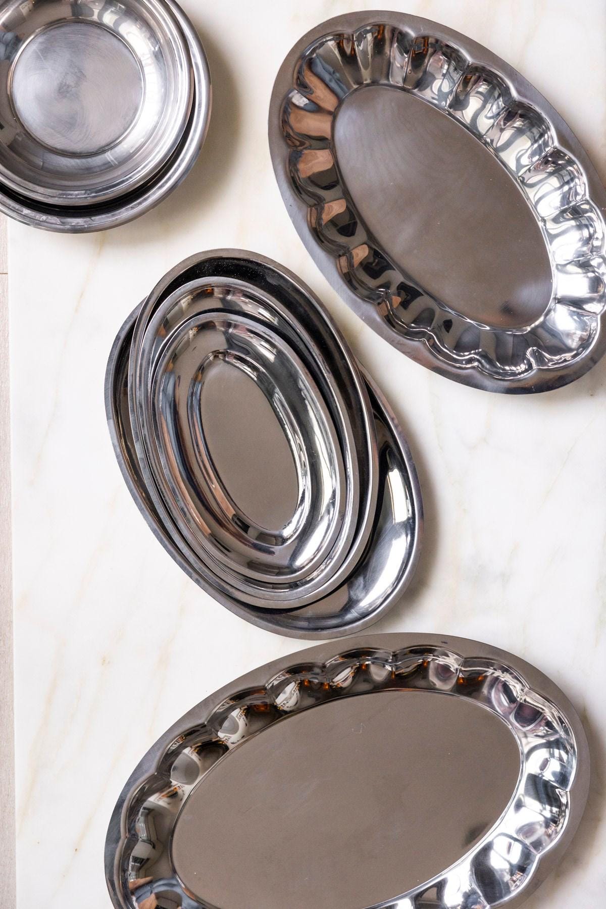 AH® Premium Polished Stainless Steel Oval Serving Tray Platter Serving