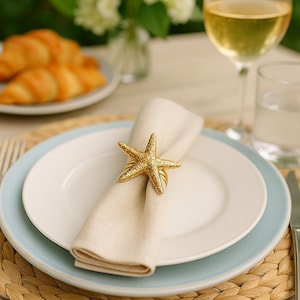 Gold Sea Star Napkin Rings (Set of 6): Coastal Table Decor