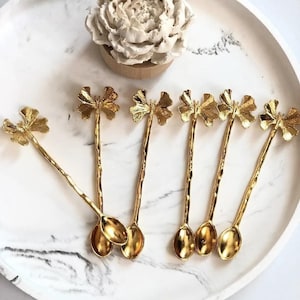 Gold Butterfly Handle Spoons: Elegant Tea Coffee Dessert Set