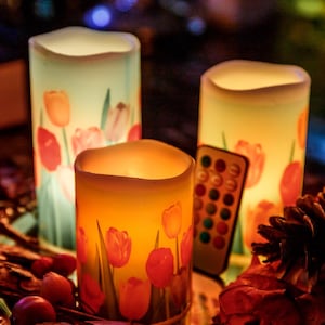 3-Piece Color-Changing LED Candle Set - Flower Design, Remote-Controlled, Perfect for Home Decor, Ambient Lighting, and Special Occasions