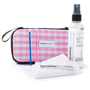 Sparkle Sparkle Jewelry Cleaning 100ml Travel Kit with Zippered Case Pink Gingham