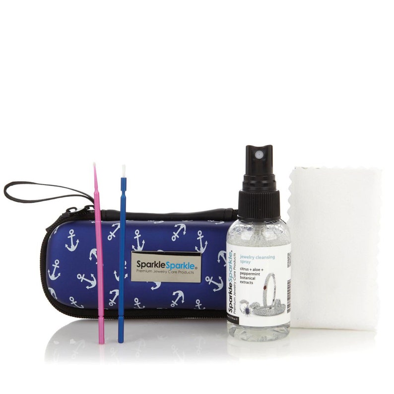 SparkleSparkle Jewelry Cleaning 50ml Travel Kit with Zippered Case Blue White Anchors