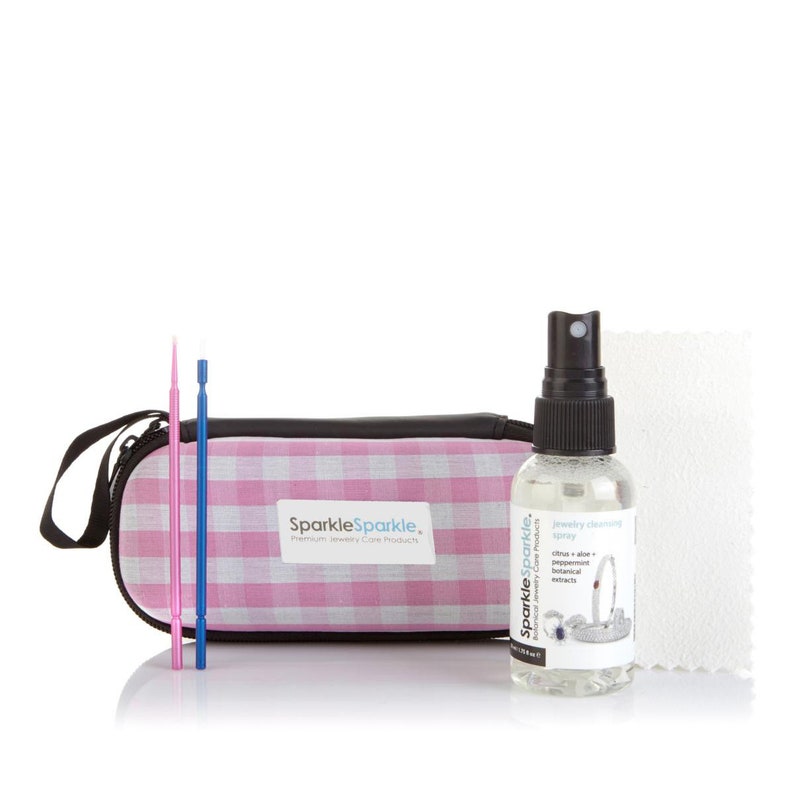 SparkleSparkle Jewelry Cleaning 50ml Travel Kit with Zippered Case Pink Gingham