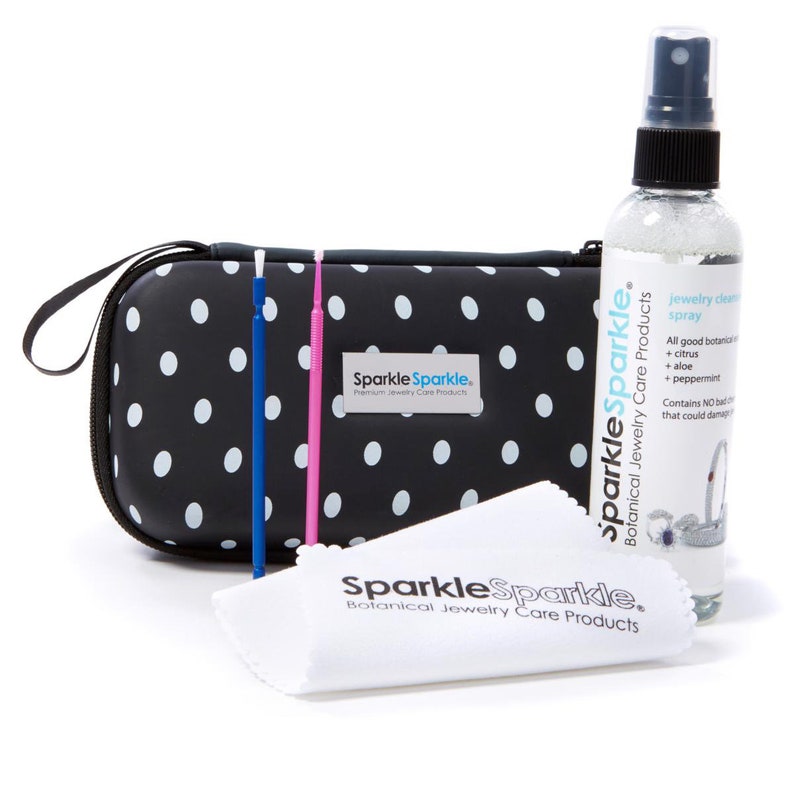 Sparkle Sparkle Jewelry Cleaning 100ml Travel Kit with Zippered Case Black White Polkadot