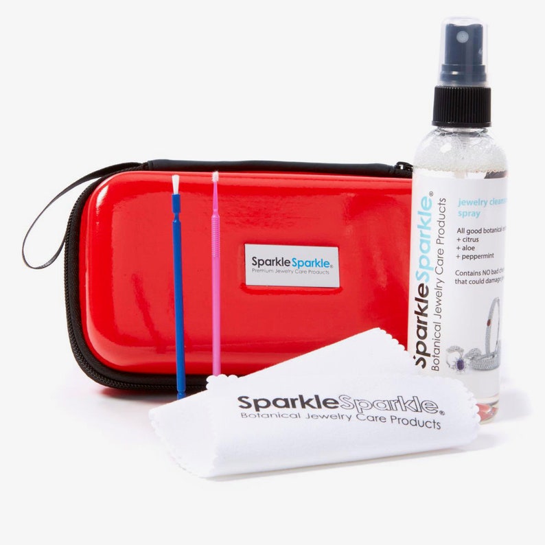 Sparkle Sparkle Jewelry Cleaning 100ml Travel Kit with Zippered Case Patent Red