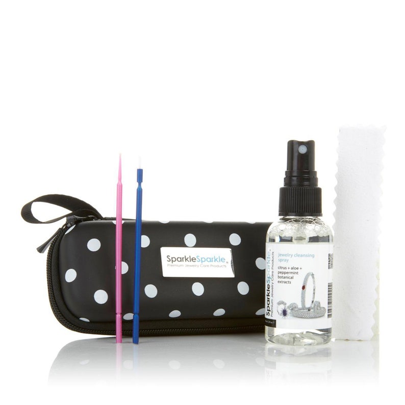 SparkleSparkle Jewelry Cleaning 50ml Travel Kit with Zippered Case Black White Polkadot