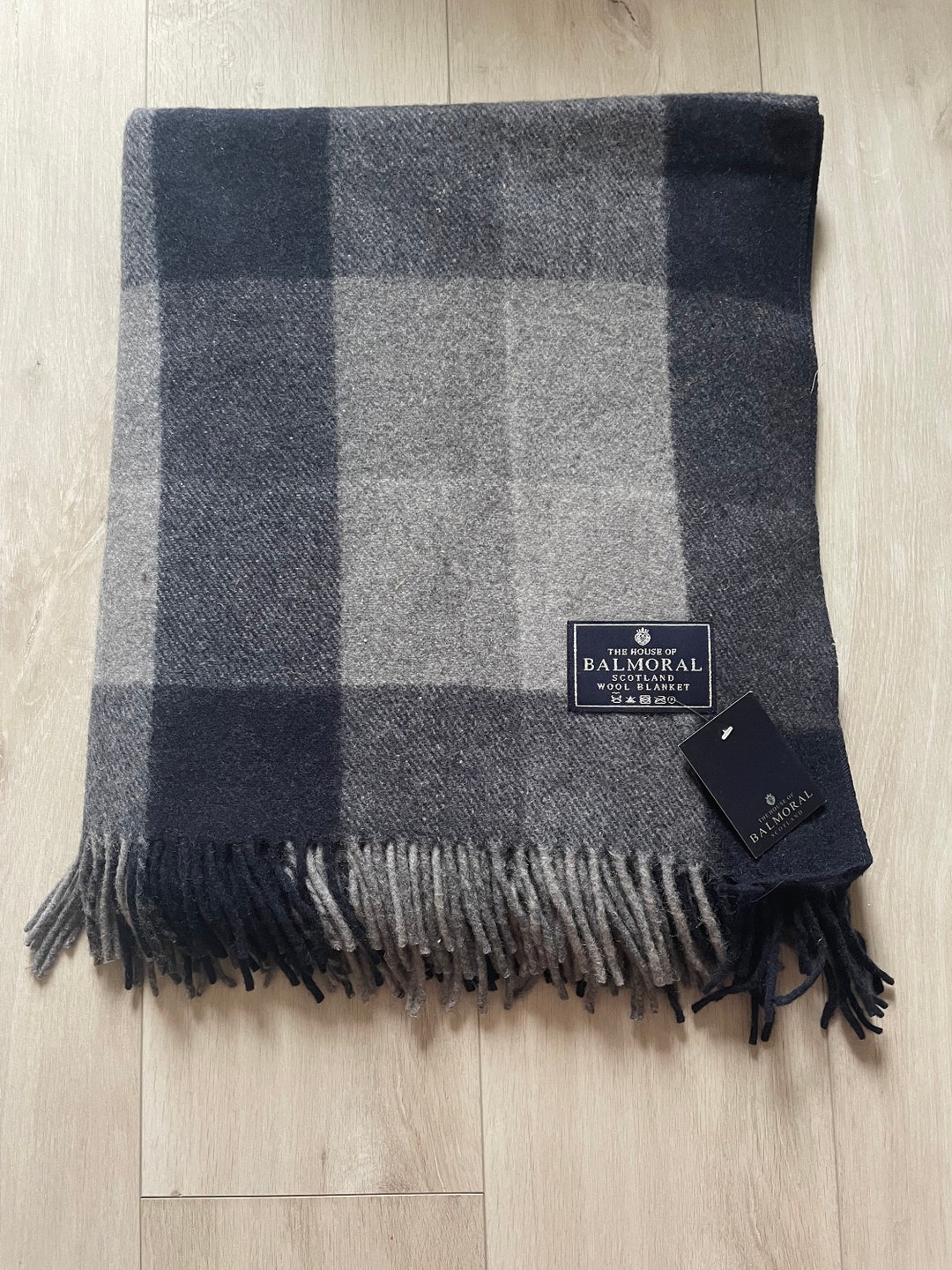 Balmoral Wool Blanket, Rug, Throw - Navy Box Check - Etsy