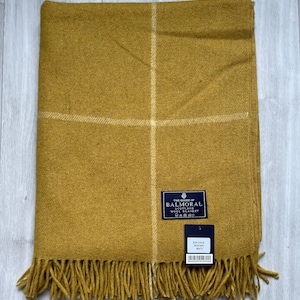 Balmoral Wool blanket, rug, throw - box check,mustard/yellow