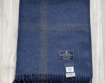 Balmoral Wool blanket, rug, throw in different Tartans - navy/mid grey