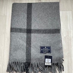 Balmoral Wool blanket, rug, throw in different Tartans - box check,mid grey, dark grey