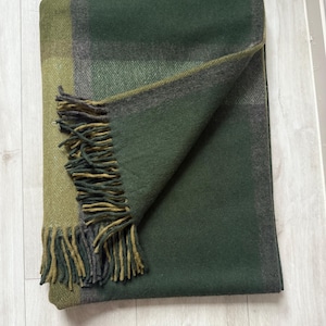 Wool blanket, rug, throw in different Tartans - box check-sage green/grey