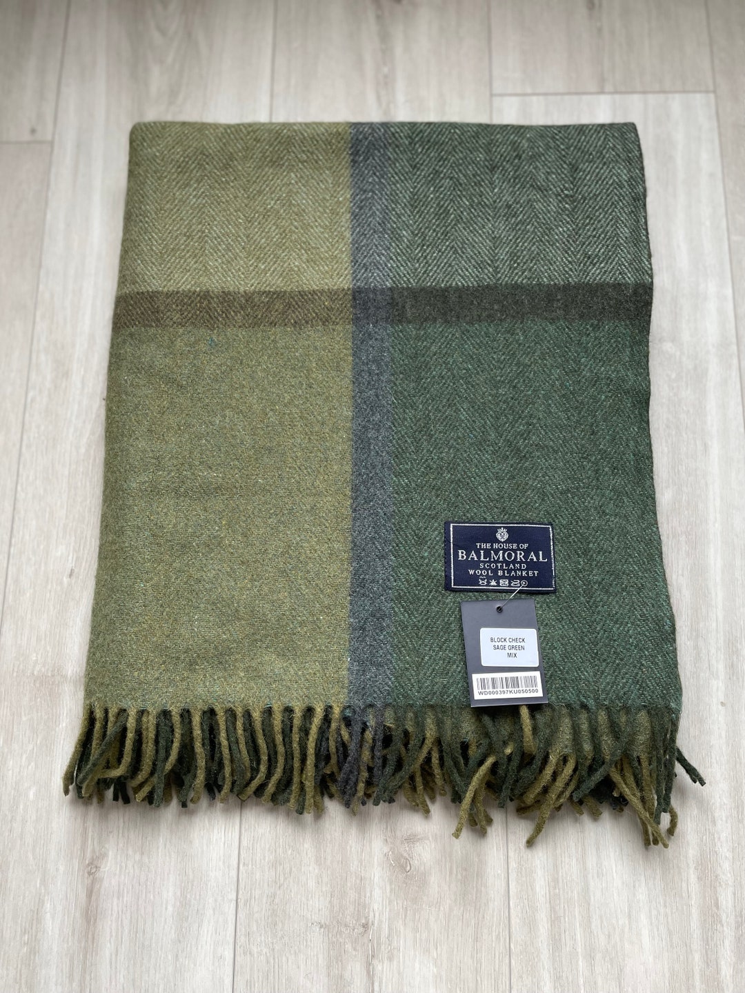 Balmoral Wool Blanket, Rug, Throw in Different Tartans Sage Green Mix