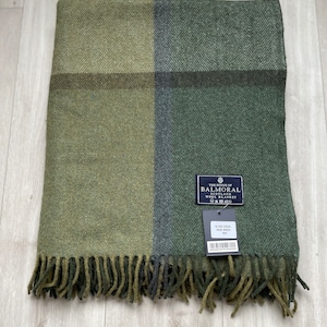 Balmoral Wool blanket, rug, throw in different Tartans - sage green mix