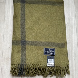 Balmoral Wool blanket, rug, throw in different Tartans - box check-sage green/grey