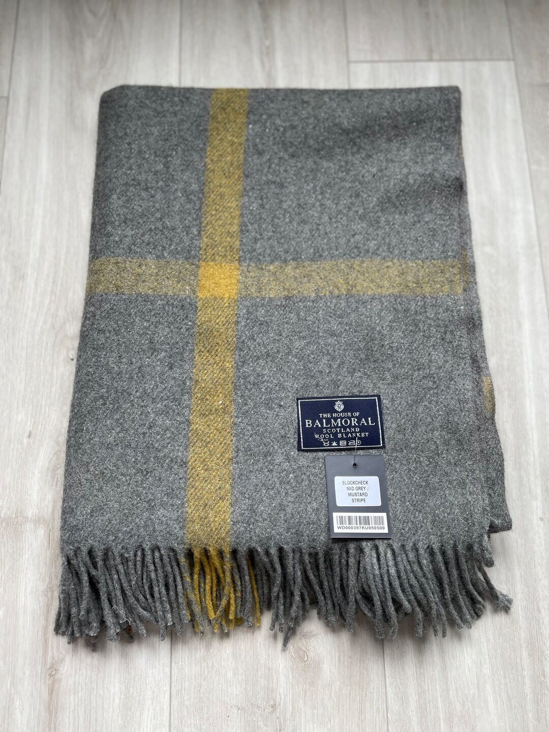 Balmoral Wool Blanket, Rug, Throw in Different Tartans Mid Grey/mustard