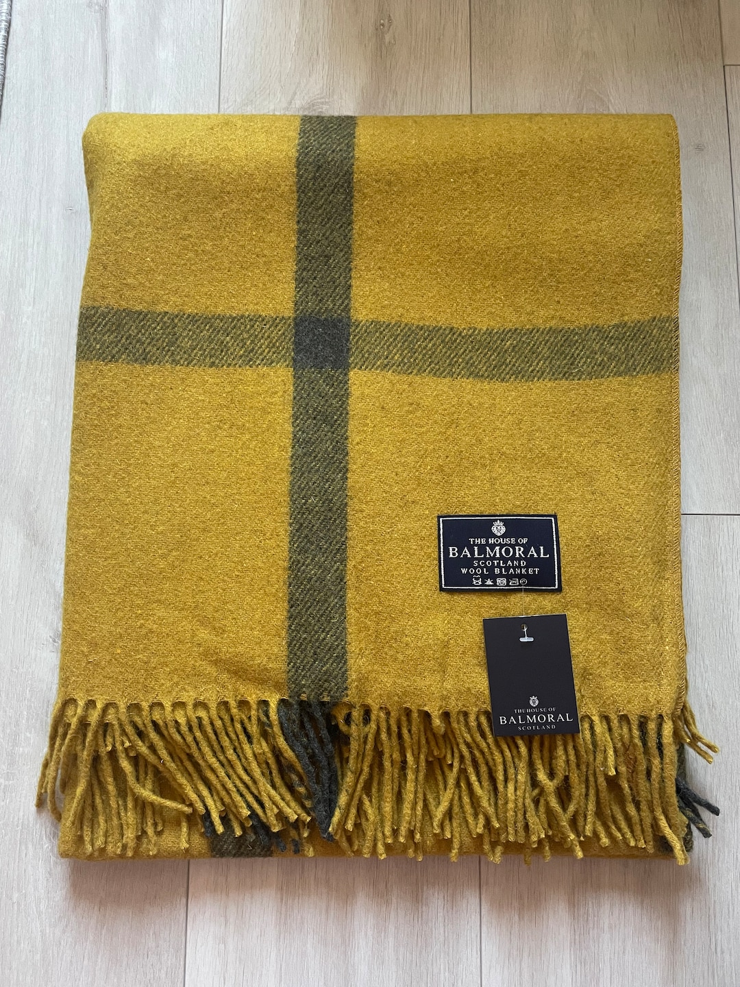 Balmoral Wool Blanket, Rug, Throw - Box Check-yellow/thick Stripe - Etsy