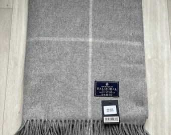 Balmoral Wool blanket, rug, throw in different Tartans - box check,grey/white
