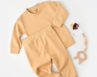 Organic 2 Pcs Baby Pants & Tshirt Set, Mustard, Unisex, %100 Organic Cotton, CSY3030Baby Outfit,toddler outfit,Baby Shower Gift