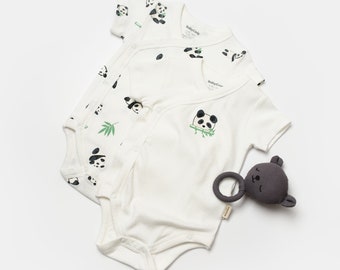 Panda Bamboo 2 Pcs Baby Double Breasted Body Set, Ecru, Unisex, Bamboo Baby bodysuit, CSYB9057