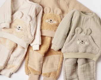 Winter Muslin Baby Pants & Long Sleeve T-shirt Set , Unisex,Baby Shower Gift,muslin baby clothes,baby jumpsuit, organic baby clothes
