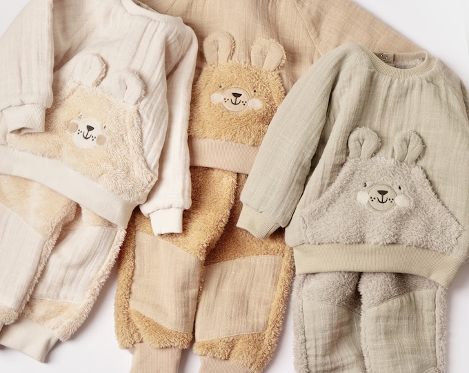 Winter Muslin Baby Pants & Long Sleeve T-shirt Set , Unisex,Baby Shower Gift