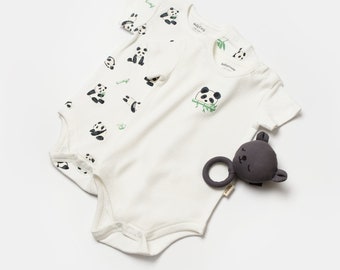 Panda Bamboo 2 Pcs Baby Short Sleeve Body Set,Ecru, Unisex,Bamboo Baby bodysuit CSYB9055