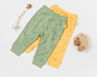 2 Pcs Baby Pants Set, Yellow-Green, Unisex, %100 Organic Cotton , CSYM11618