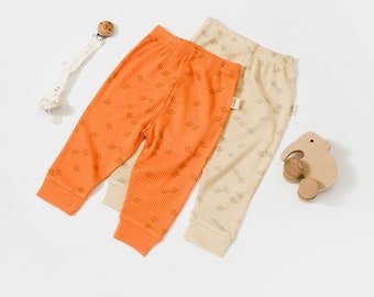 2 Pcs Baby Pants Set, Stone-Orange, Unisex, %100 Organic Cotton , CSYM11619