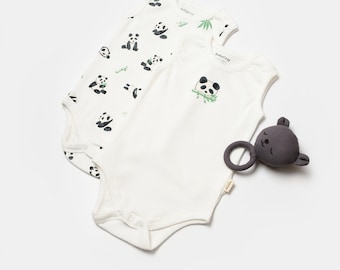 Panda Bamboo 2 Pcs Organic Baby Sleeveless Body Set,Ecru, Unisex, Bamboo Bodysuit CSYB9054