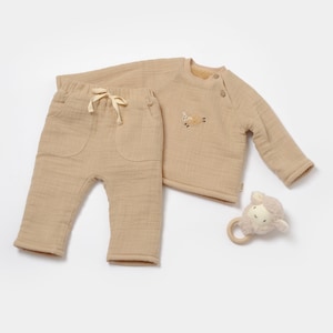 Winter Muslin Baby Pants & Long Sleeve T-shirt Set ,Apricot, Unisex,CSYM7023, Baby Shower Gift