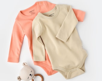 Organic 2 Pcs Baby Long Sleeved Body Set, Light Pink-Cream, Unisex, %100 Organic Cotton, CSY3025,Baby Bodysuit