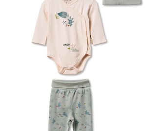 3 Pcs Baby  Pants, Body & Hat Set, Cream - Mint, Organic Cotton ,CSY8204,Baby Outfit, Newborn Girl Set, Baby Shower Gift