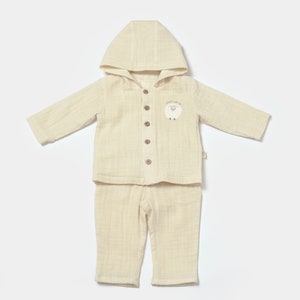 Winter Muslin Baby Hooded Jacket & Pants Set, Unisex,Baby Shower Gift, Muslin Baby Clothing Set, Organic Cotton, Baby T-shirts, Baby Pants image 5