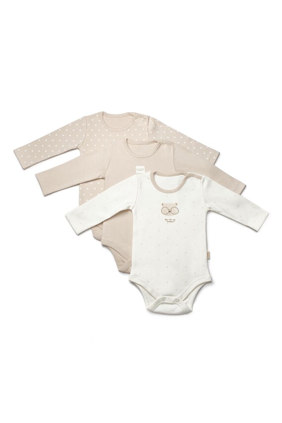 Teddy Bear Pcs Baby Long Sleeve Body Set, Mink-ecru, Unisex