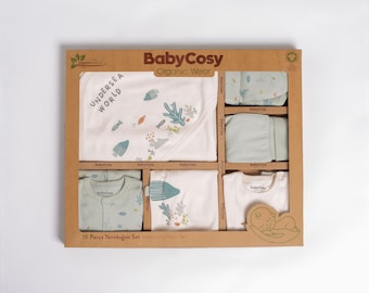 10 Pcs Baby Set ,Mint , 100% Organic Cotton, Unisex, Newborn Coming Home Outfit Set