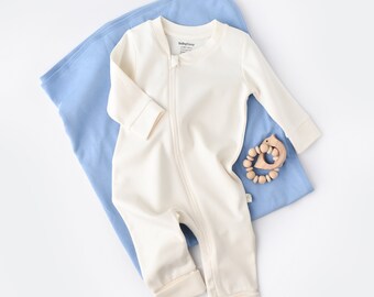 Organic Baby Zippered Romper, Ecru, Unisex, %100 Organic Cotton, CSY3034,Baby Outfit,toddler outfit,Baby Shower Gift