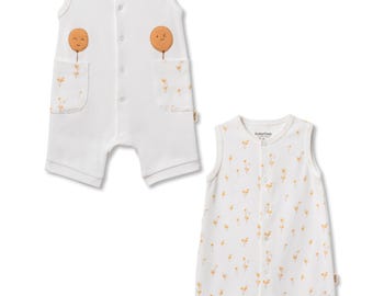 2 Pcs  Baby Short  Rompers, Ecru ,Organic Cotton Baby Sleeveless Rompers,Baby Rompers,Baby Bodysuit,Baby Gift