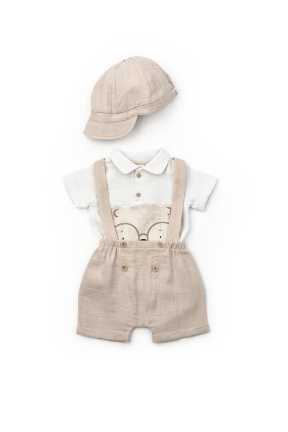 Bio Musselin tlg Salopette und t shirt mit hut set,Musselin Baby