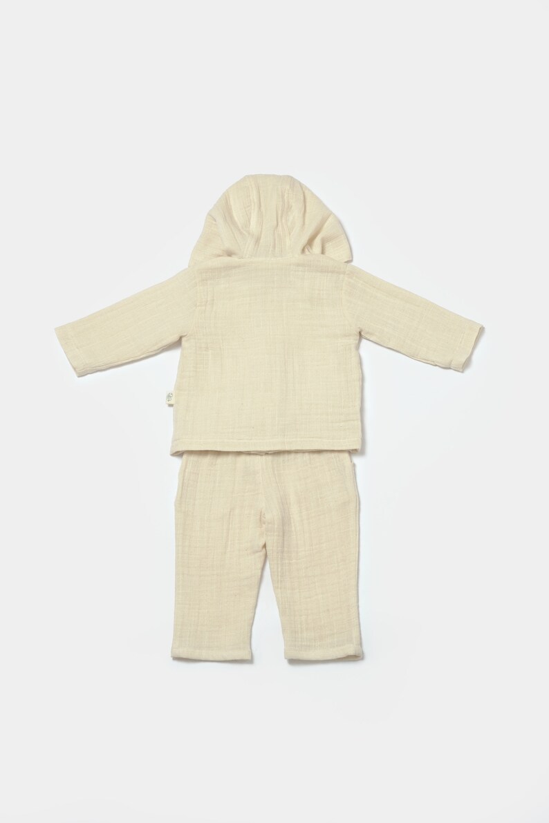 Winter Muslin Baby Hooded Jacket & Pants Set, Unisex,Baby Shower Gift, Muslin Baby Clothing Set, Organic Cotton, Baby T-shirts, Baby Pants image 6