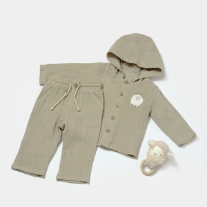 Winter Muslin Baby Hooded Jacket & Pants Set, Unisex,Baby Shower Gift, Muslin Baby Clothing Set, Organic Cotton, Baby T-shirts, Baby Pants image 3