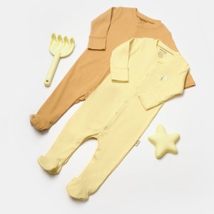 2 Pcs Bamboo Baby Footed Romper,Yellow-Brown,Unisex,Bamboo Baby Jumpsuit, Baby Romper,Bamboo Pajamas,Baby Shower,Baby Outfit, Baby sleepsuit